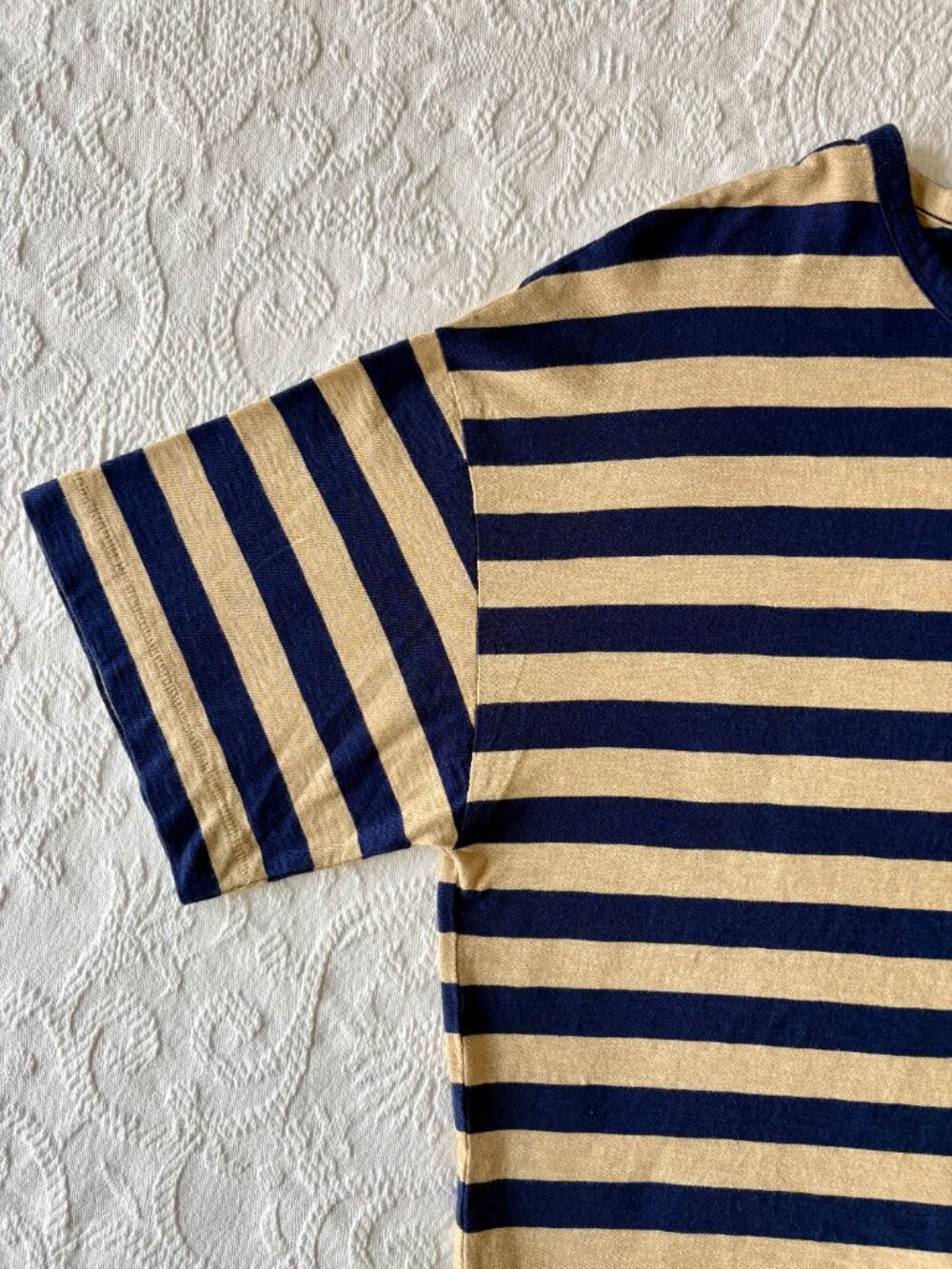 Toast Bold Stripe Cotton Boxy Tee in Blue/Sand - Sz. Small - Brand New with Tags - Picture 9 of 13